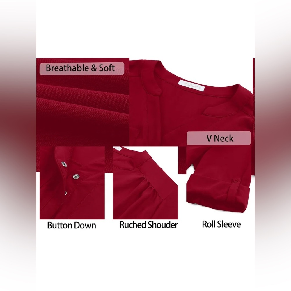 WellSize women’s plus size 3/4 roll sleeve wine red flowy blouse, size 4XL, NWT - Picture 5 of 6